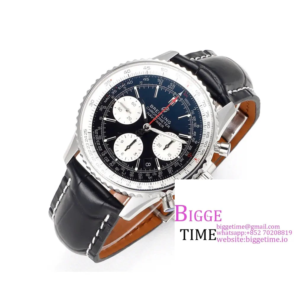 Breitling Chrono 43Mm Navitimer B01 Black/White Dial Black Leather Strap Blsf A7750