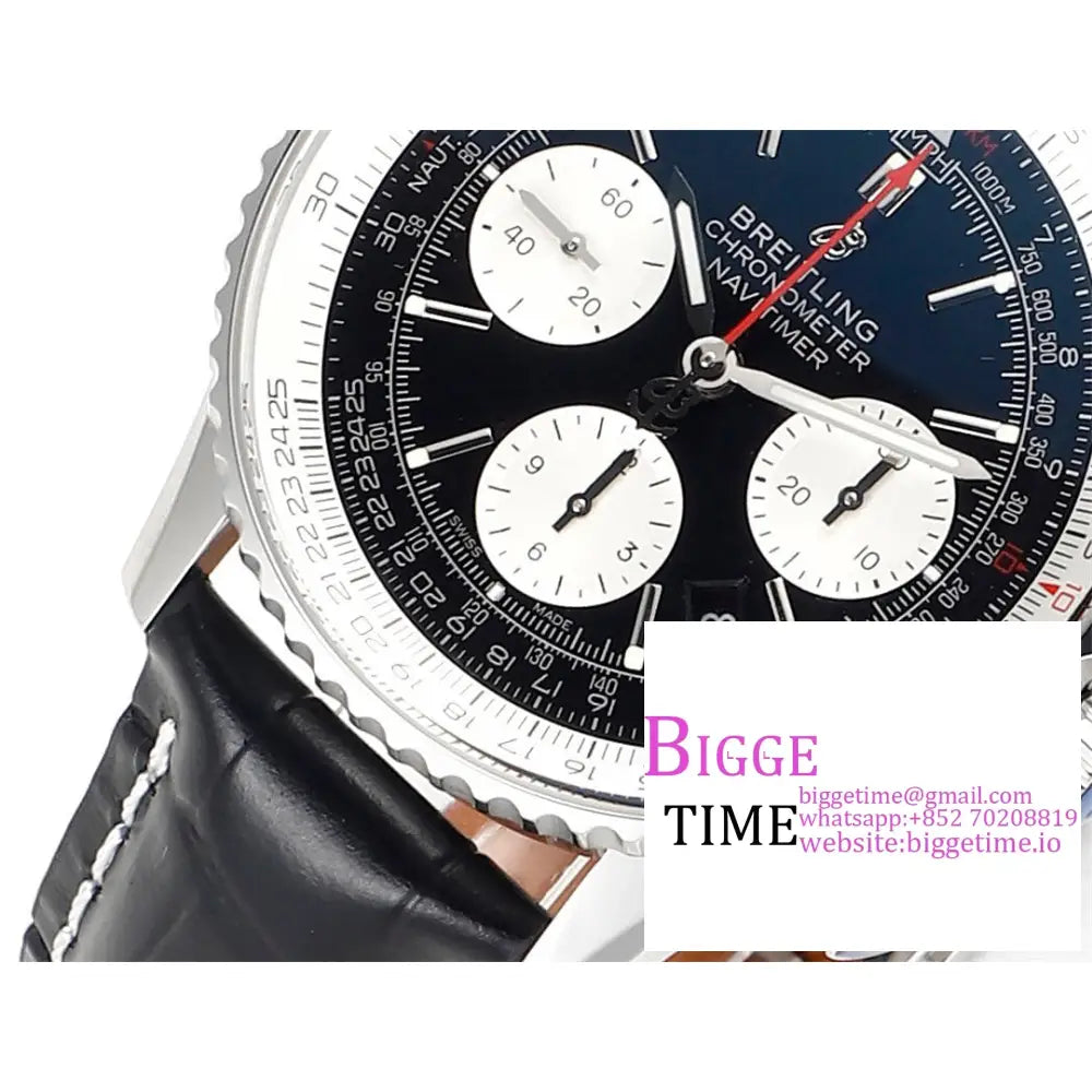 Breitling Chrono 43Mm Navitimer B01 Black/White Dial Black Leather Strap Blsf A7750