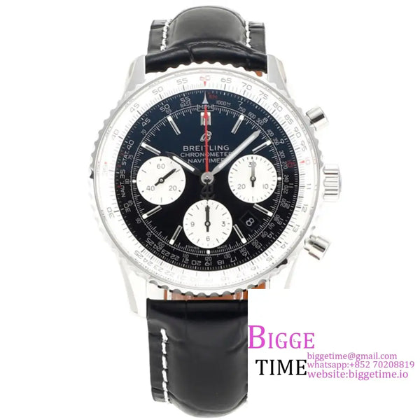 Breitling Chrono 43Mm Navitimer B01 Black/White Dial Black Leather Strap Blsf A7750 Option1