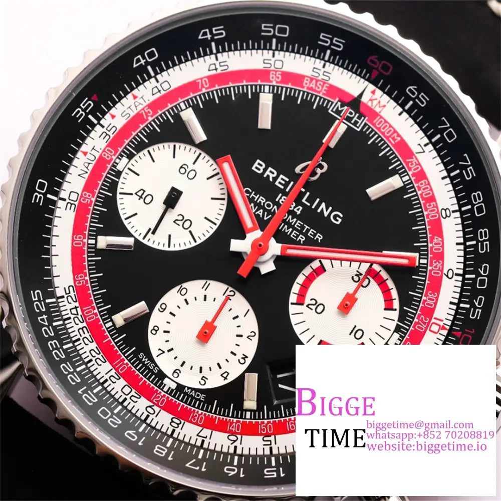 Breitling Chrono 43Mm Navitimer B01 Black/White Dial Black Leather Strap Blsf A7750 Option1