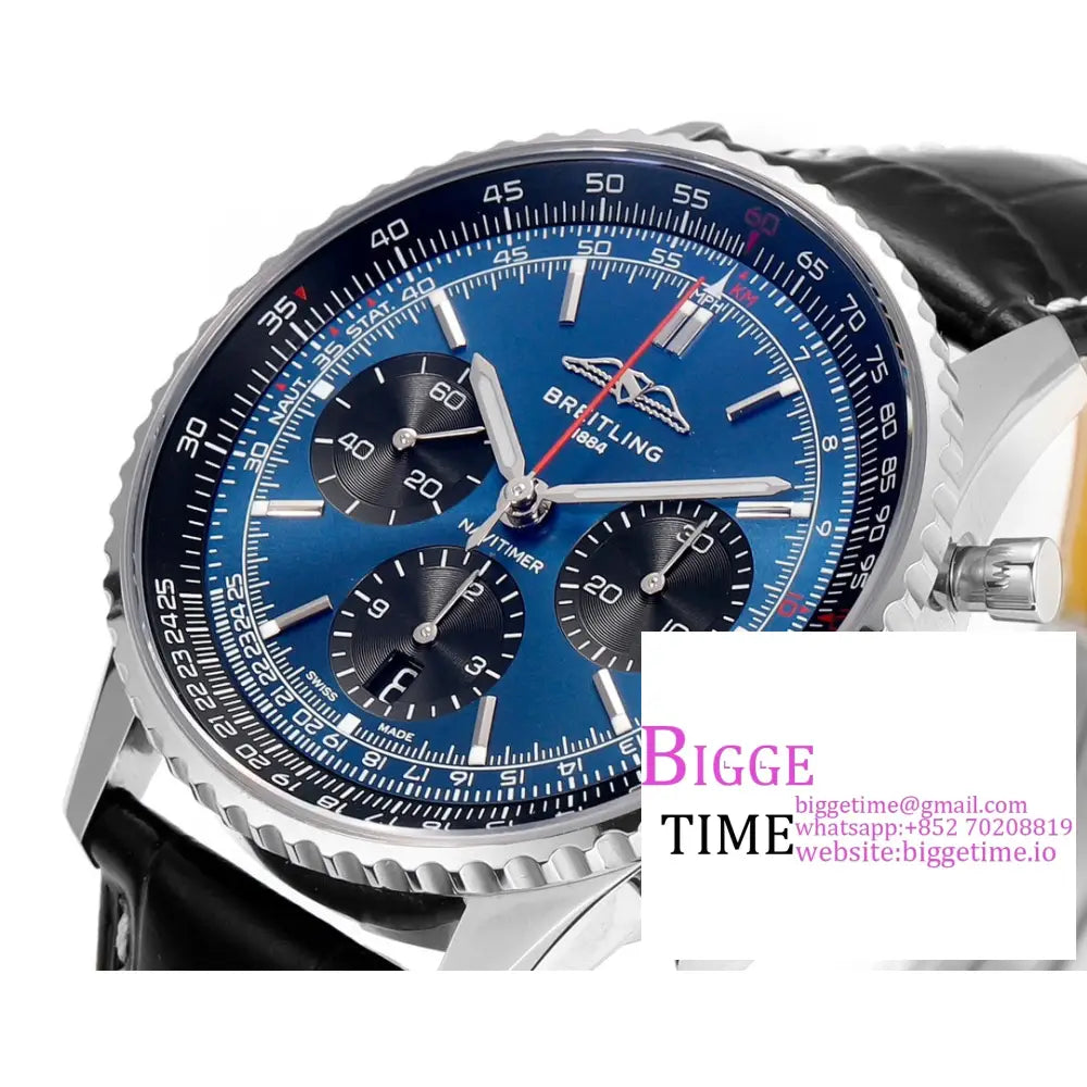 Breitling Chrono 43Mm Navitimer B01 Blue/Black Dial Black Leather Strap Blsf A7750