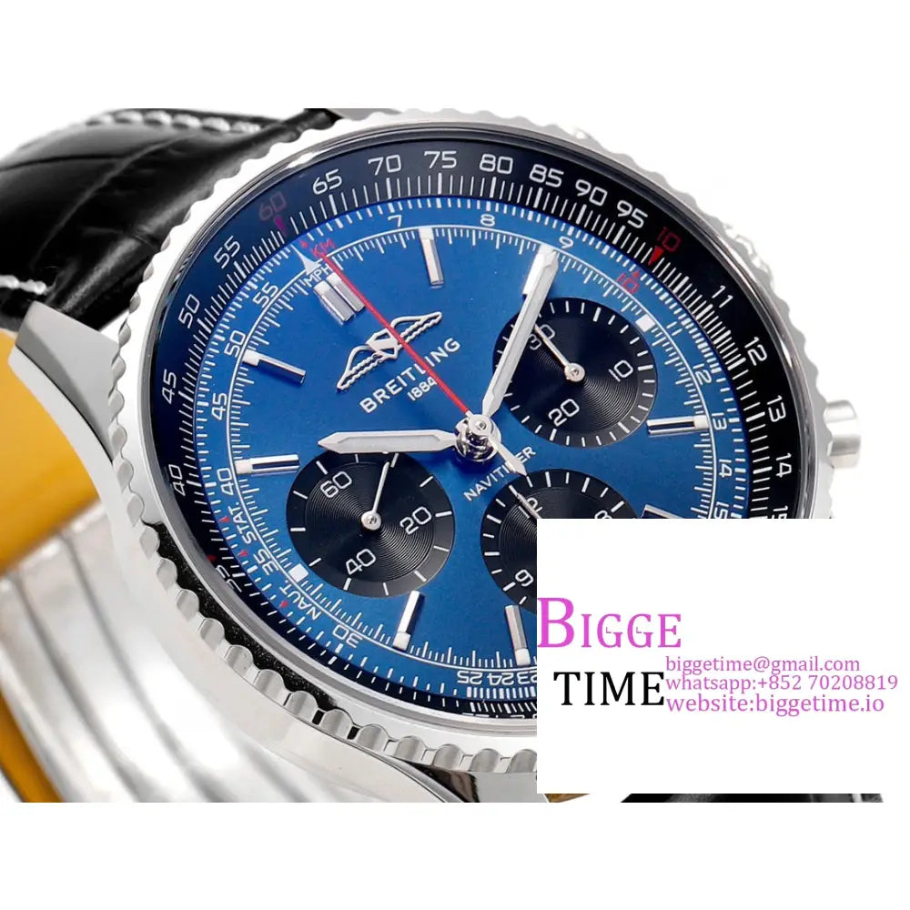 Breitling Chrono 43Mm Navitimer B01 Blue/Black Dial Black Leather Strap Blsf A7750