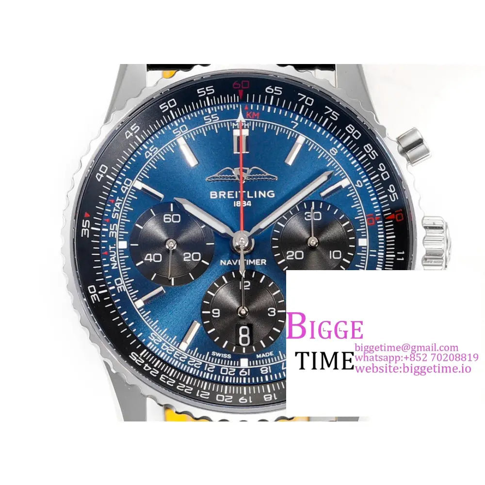 Breitling Chrono 43Mm Navitimer B01 Blue/Black Dial Black Leather Strap Blsf A7750