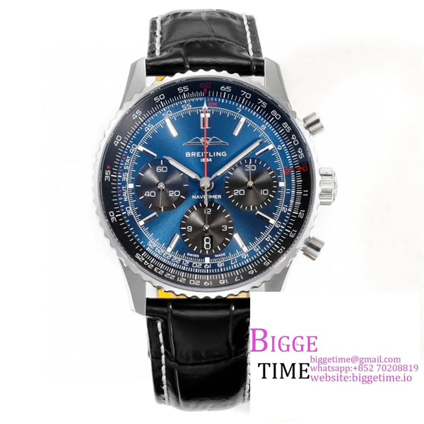 Breitling Chrono 43Mm Navitimer B01 Blue/Black Dial Black Leather Strap Blsf A7750 Option1