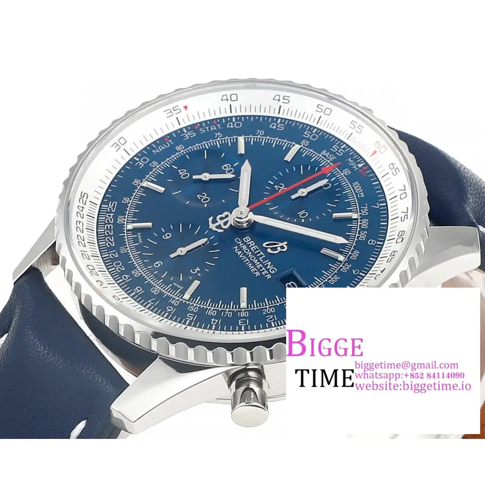 Breitling Chrono 43Mm Navitimer B01 Blue Dial Leather Strap Blsf A7750