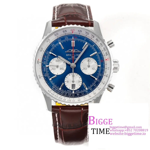 Breitling Chrono 43Mm Navitimer B01 Blue/White Dial Brown Leather Strap Blsf A7750 Option1