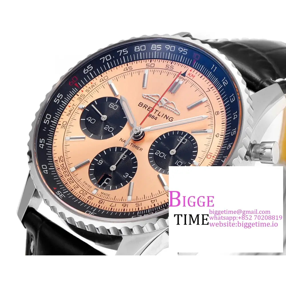 Breitling Chrono 43Mm Navitimer B01 Champagne/Black Dial Black Leather Strap Blsf A7750