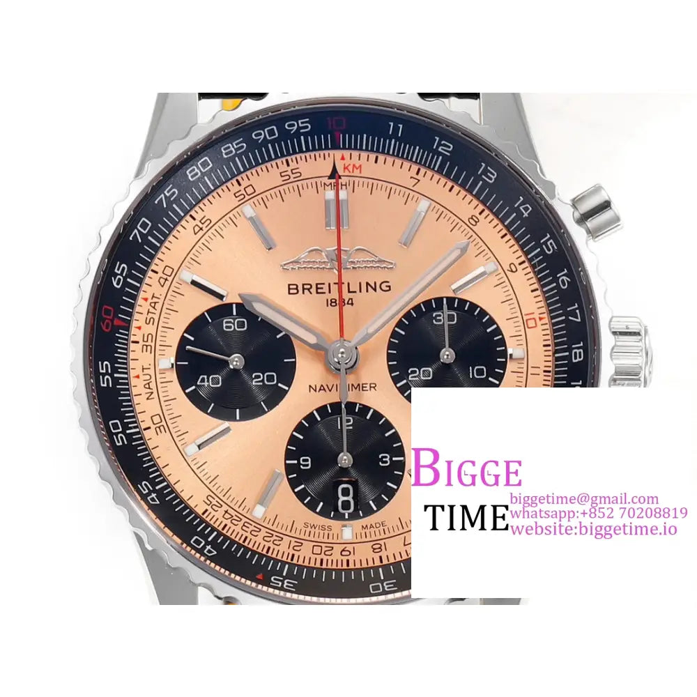 Breitling Chrono 43Mm Navitimer B01 Champagne/Black Dial Black Leather Strap Blsf A7750