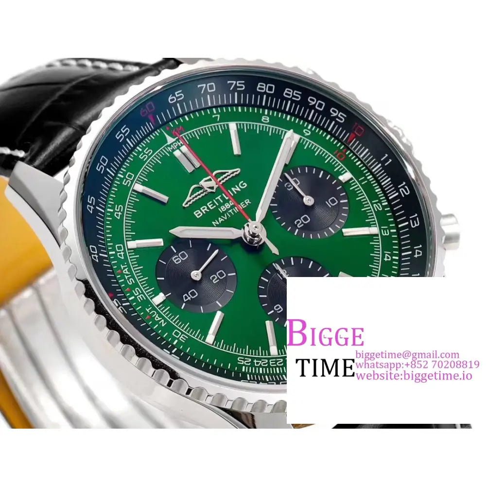 Breitling Chrono 43Mm Navitimer B01 Green/Black Dial Black Leather Strap Blsf A7750