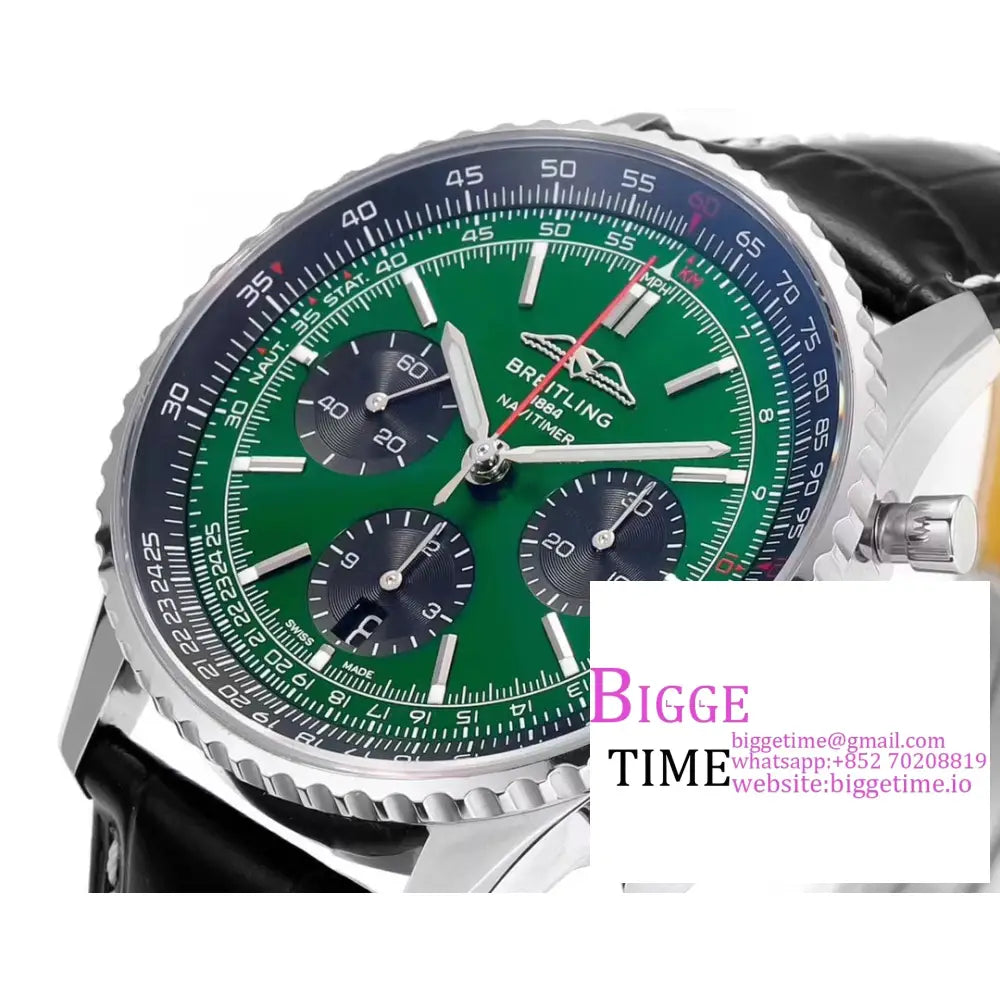 Breitling Chrono 43Mm Navitimer B01 Green/Black Dial Black Leather Strap Blsf A7750