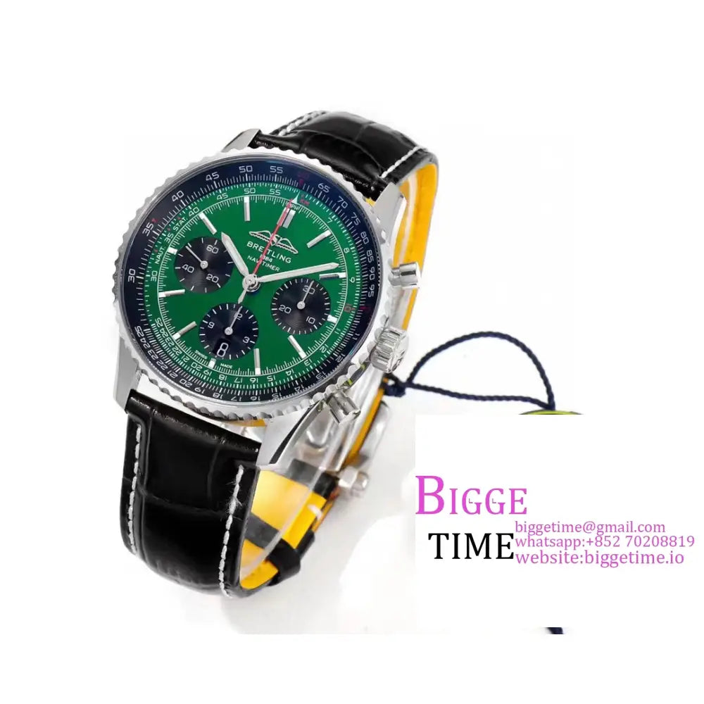 Breitling Chrono 43Mm Navitimer B01 Green/Black Dial Black Leather Strap Blsf A7750