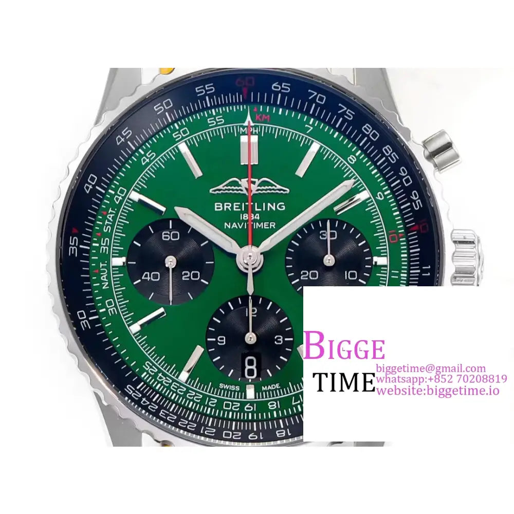 Breitling Chrono 43Mm Navitimer B01 Green/Black Dial Black Leather Strap Blsf A7750