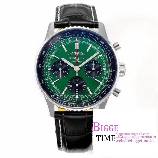 Breitling Chrono 43Mm Navitimer B01 Green/Black Dial Black Leather Strap Blsf A7750 Option1