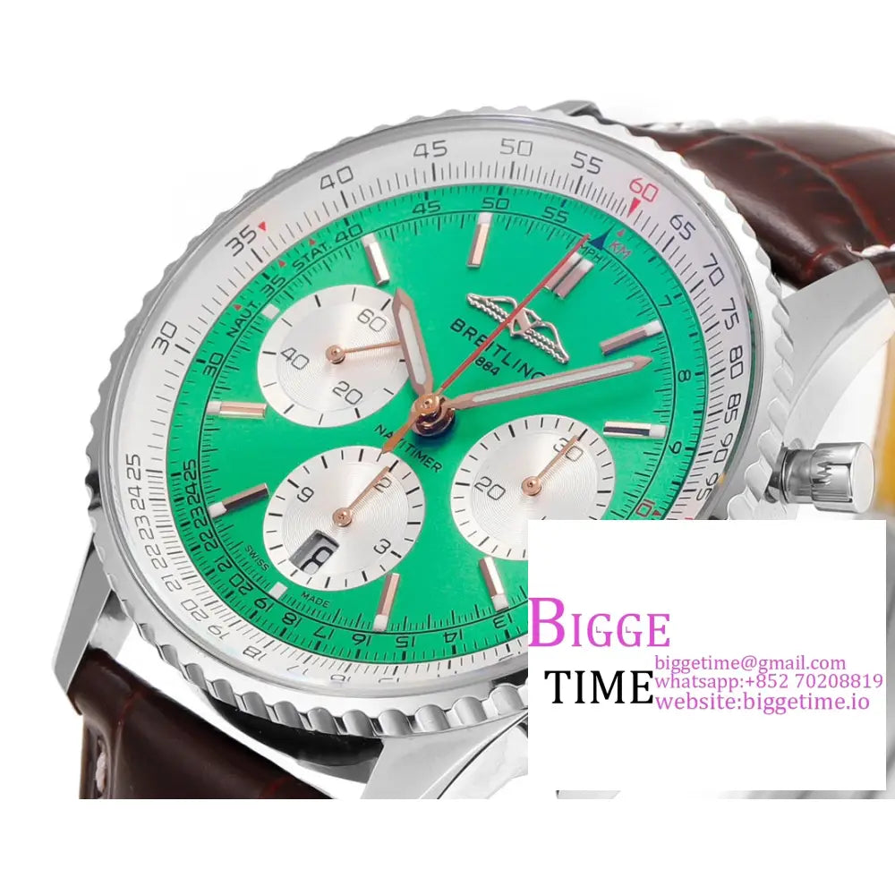 Breitling Chrono 43Mm Navitimer B01 Green/White Dial Brown Leather Strap Blsf A7750