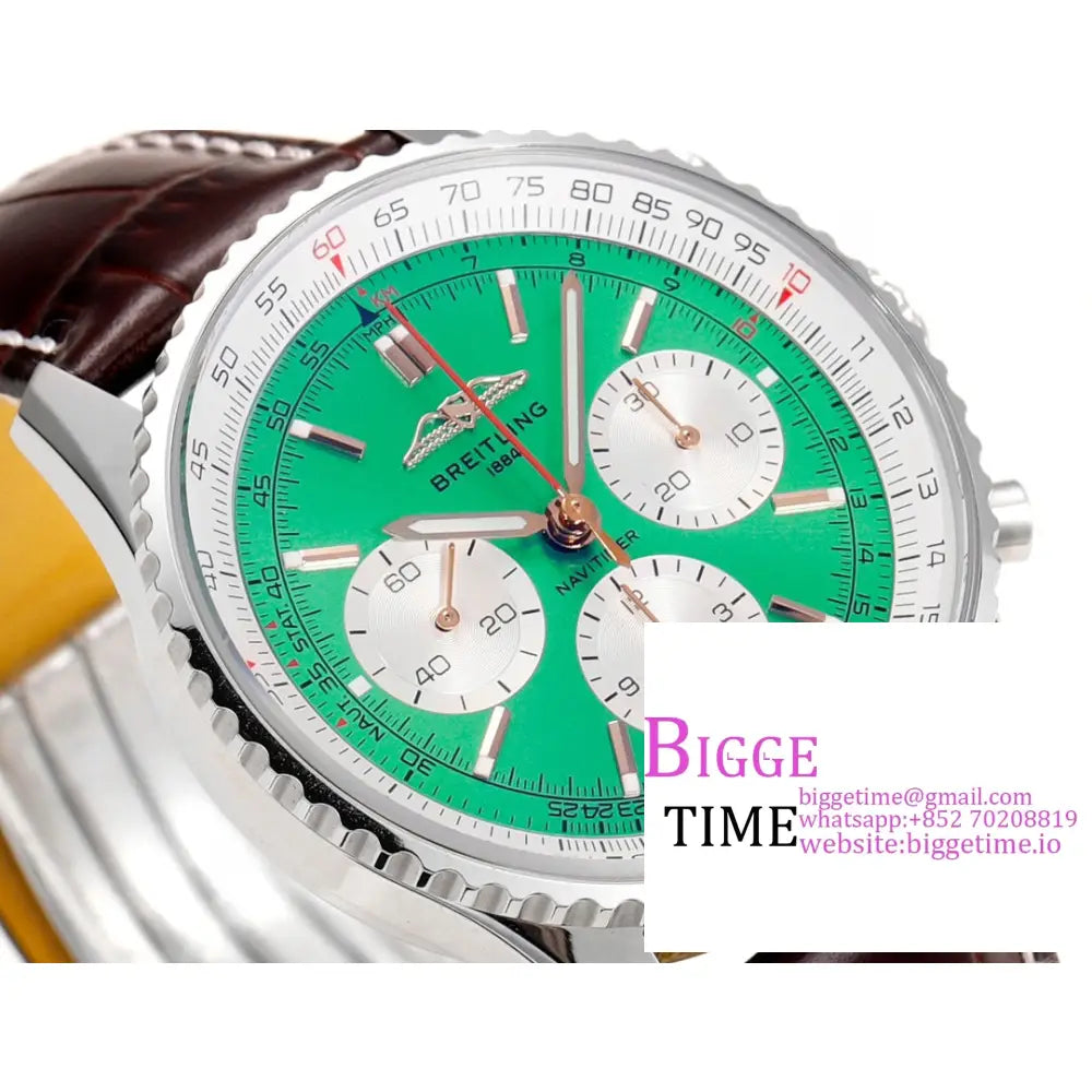 Breitling Chrono 43Mm Navitimer B01 Green/White Dial Brown Leather Strap Blsf A7750