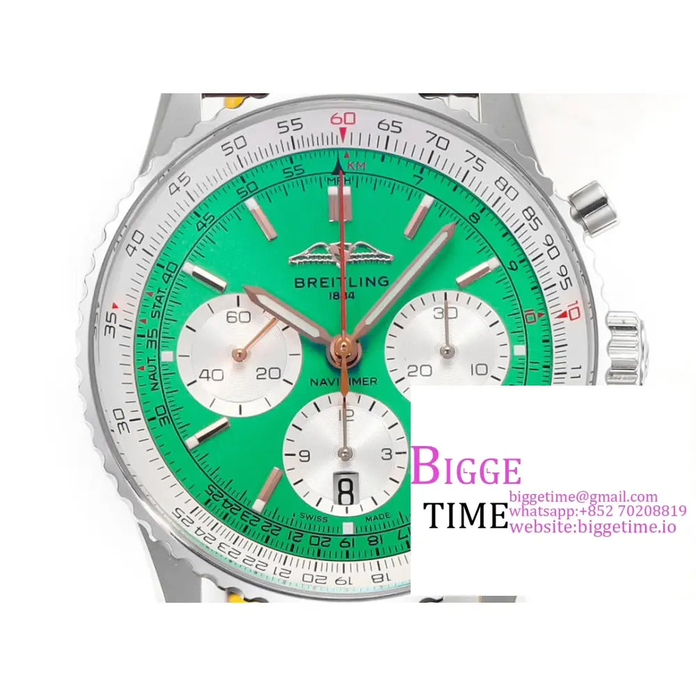 Breitling Chrono 43Mm Navitimer B01 Green/White Dial Brown Leather Strap Blsf A7750