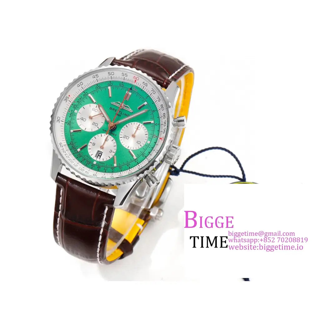 Breitling Chrono 43Mm Navitimer B01 Green/White Dial Brown Leather Strap Blsf A7750