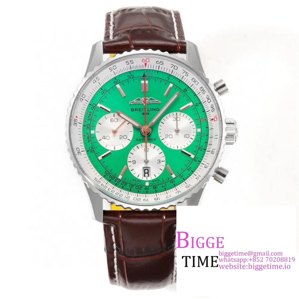 Breitling Chrono 43Mm Navitimer B01 Green/White Dial Brown Leather Strap Blsf A7750 Option1