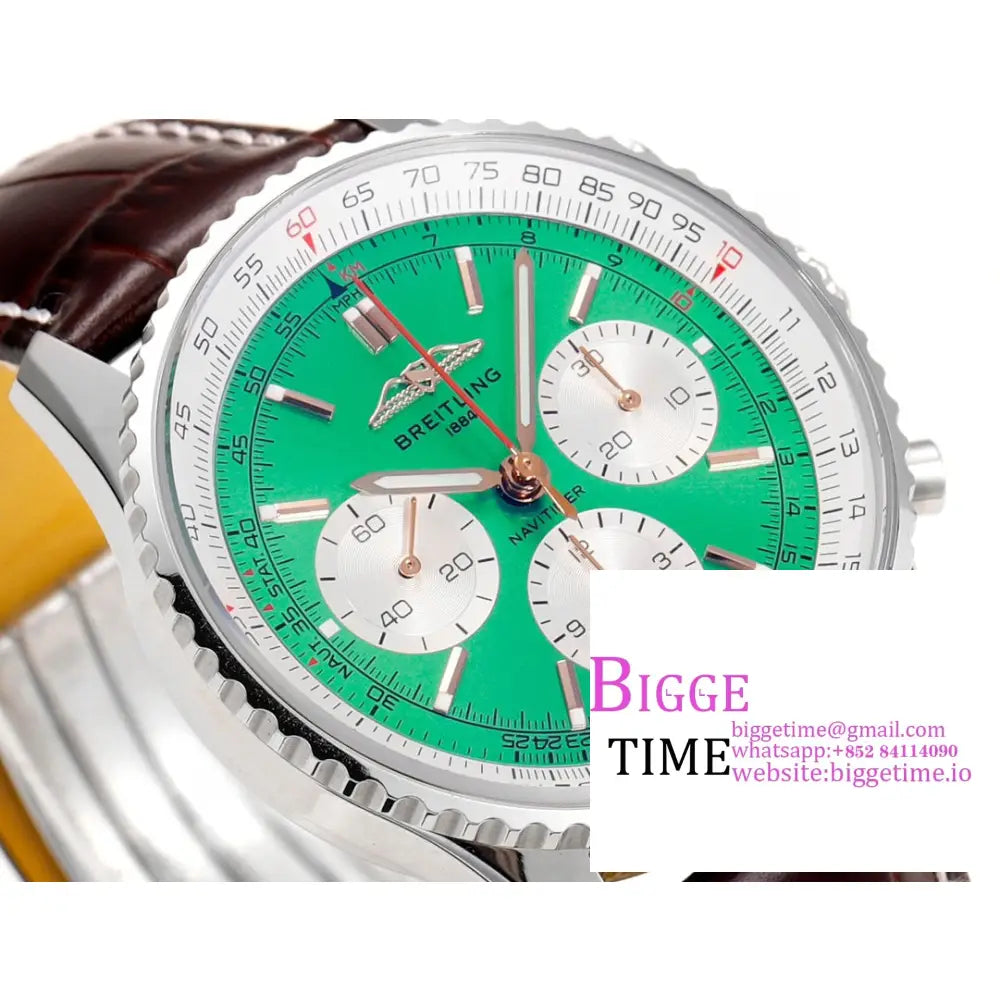 Breitling Chrono 43Mm Navitimer B01 Green/White Dial Brown Leather Strap Blsf A7750