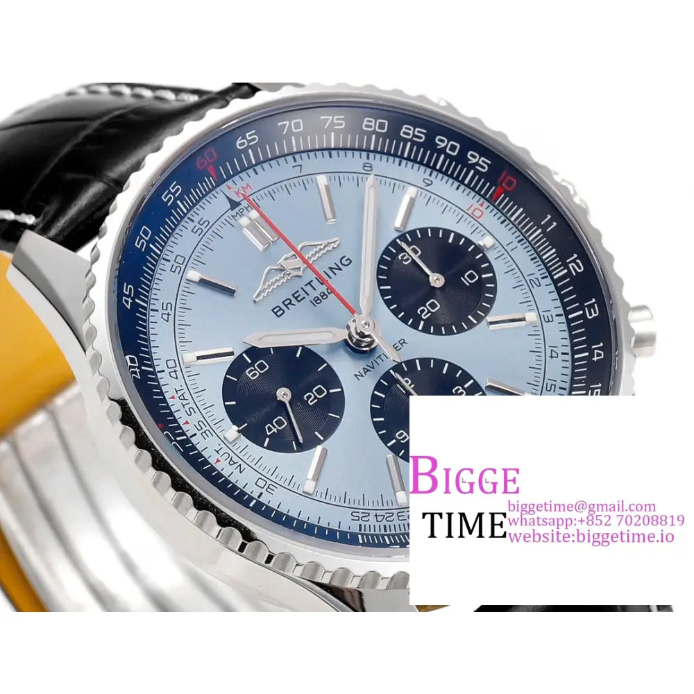 Breitling Chrono 43Mm Navitimer B01 Ice Blue/Black Dial Black Leather Strap Blsf A7750