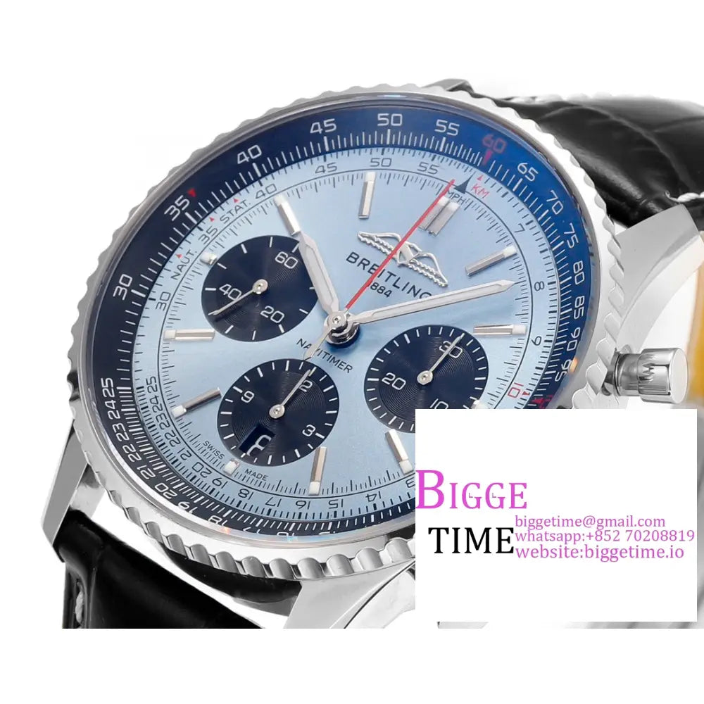 Breitling Chrono 43Mm Navitimer B01 Ice Blue/Black Dial Black Leather Strap Blsf A7750