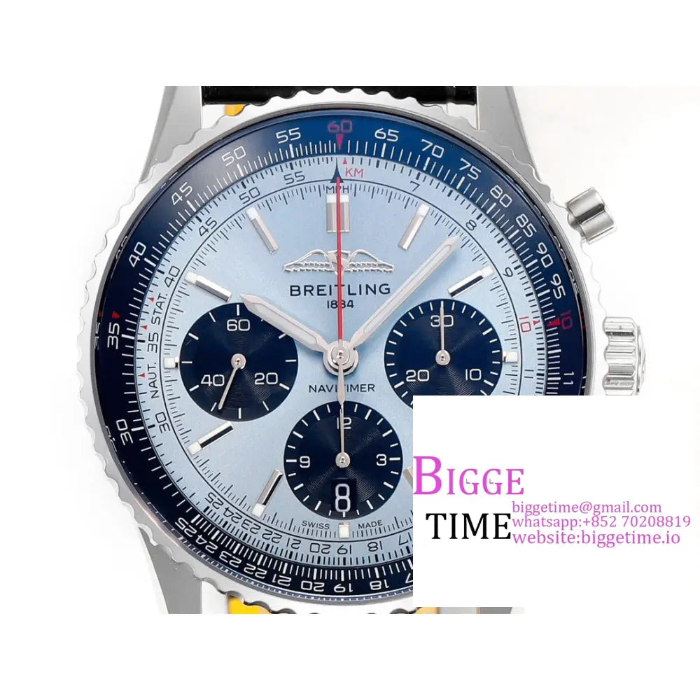 Breitling Chrono 43Mm Navitimer B01 Ice Blue/Black Dial Black Leather Strap Blsf A7750