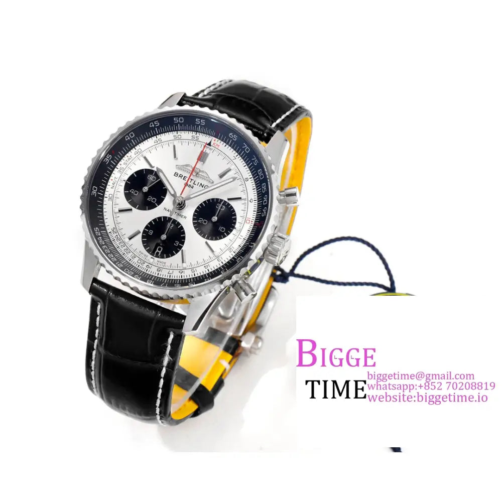 Breitling Chrono 43Mm Navitimer B01 White/Black Dial Black Leather Strap Blsf A7750