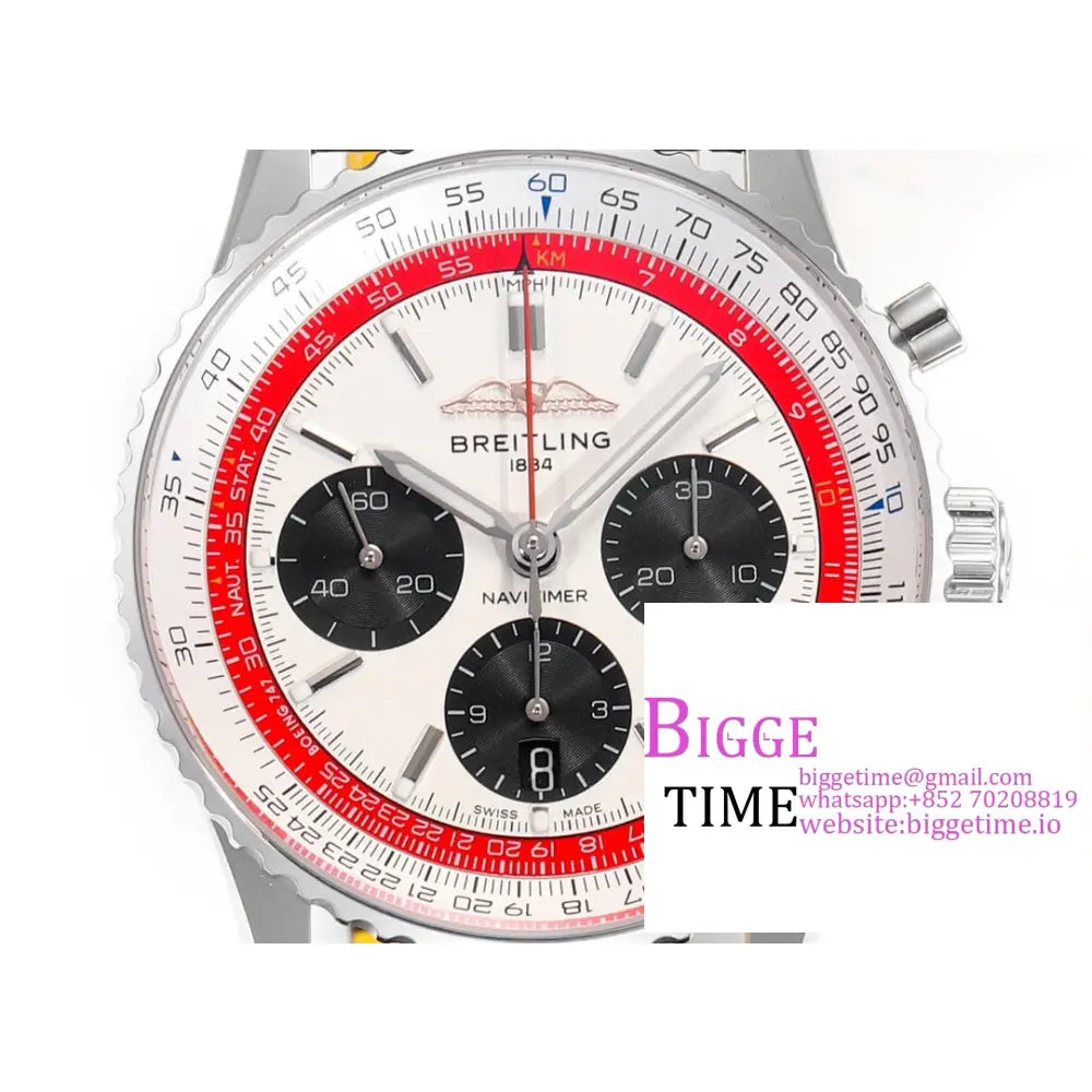 Breitling Chrono 43Mm Navitimer B01 White/Black Dial Black Leather Strap Blsf A7750