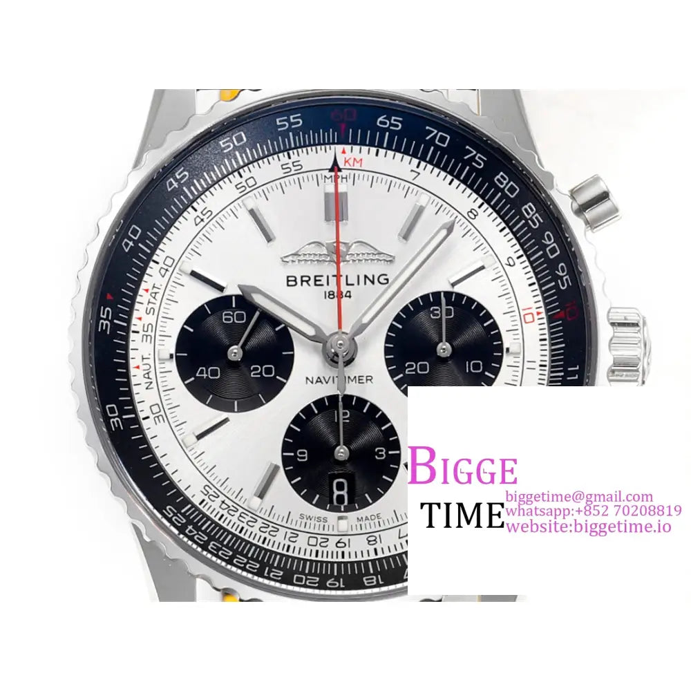 Breitling Chrono 43Mm Navitimer B01 White/Black Dial Black Leather Strap Blsf A7750