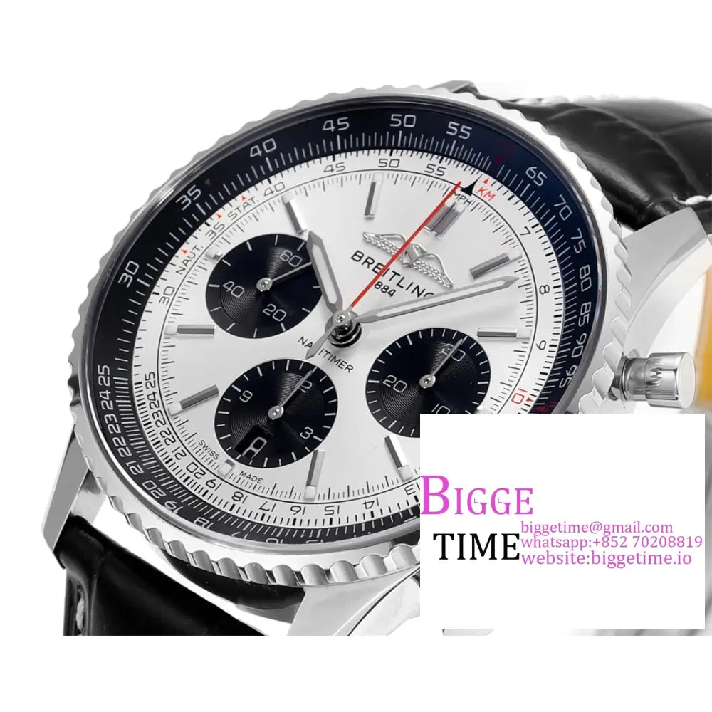 Breitling Chrono 43Mm Navitimer B01 White/Black Dial Black Leather Strap Blsf A7750