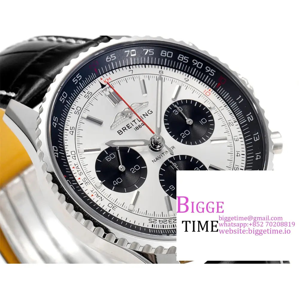 Breitling Chrono 43Mm Navitimer B01 White/Black Dial Black Leather Strap Blsf A7750