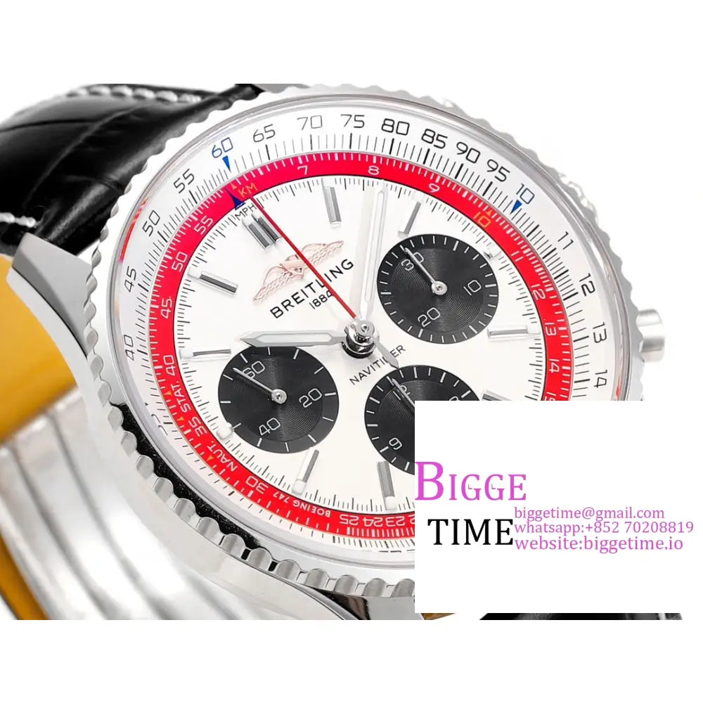 Breitling Chrono 43Mm Navitimer B01 White/Black Dial Black Leather Strap Blsf A7750