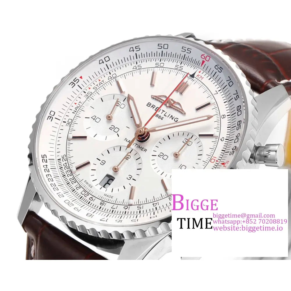 Breitling Chrono 43Mm Navitimer B01 White Dial Brown Leather Strap Blsf A7750