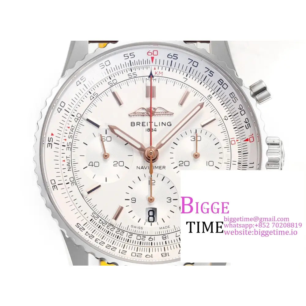 Breitling Chrono 43Mm Navitimer B01 White Dial Brown Leather Strap Blsf A7750