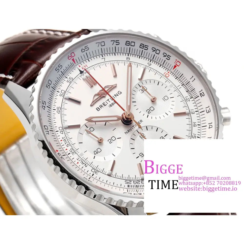 Breitling Chrono 43Mm Navitimer B01 White Dial Brown Leather Strap Blsf A7750