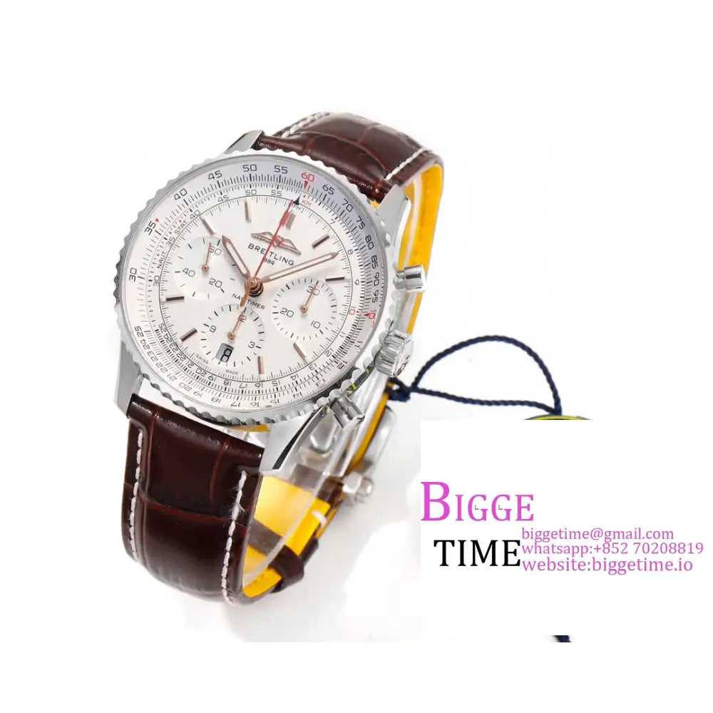 Breitling Chrono 43Mm Navitimer B01 White Dial Brown Leather Strap Blsf A7750