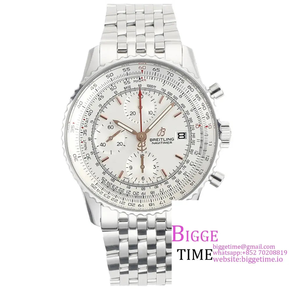 Breitling Chrono 43Mm Navitimer B01 White Dial Ss Bracelet Blsf A7750 Option1