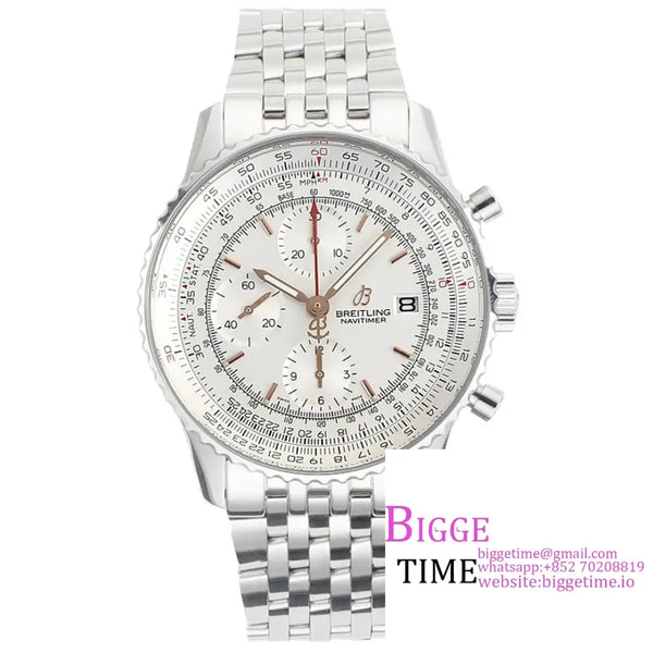 Breitling Chrono 43Mm Navitimer B01 White Dial Ss Bracelet Blsf A7750 Option1