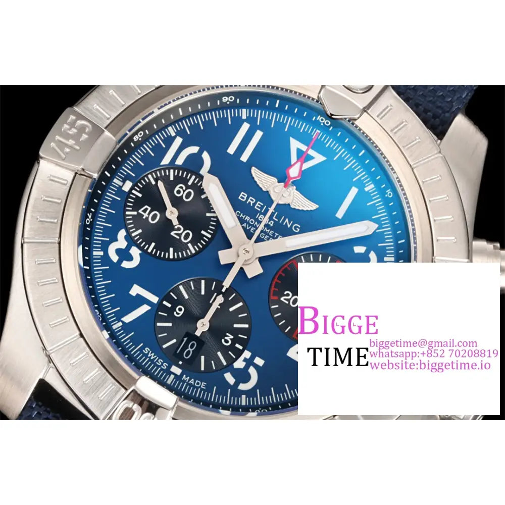 Breitling Chrono 45Mm Avenger Blue/Black Dial Blue Leather Strap Blsf A7750