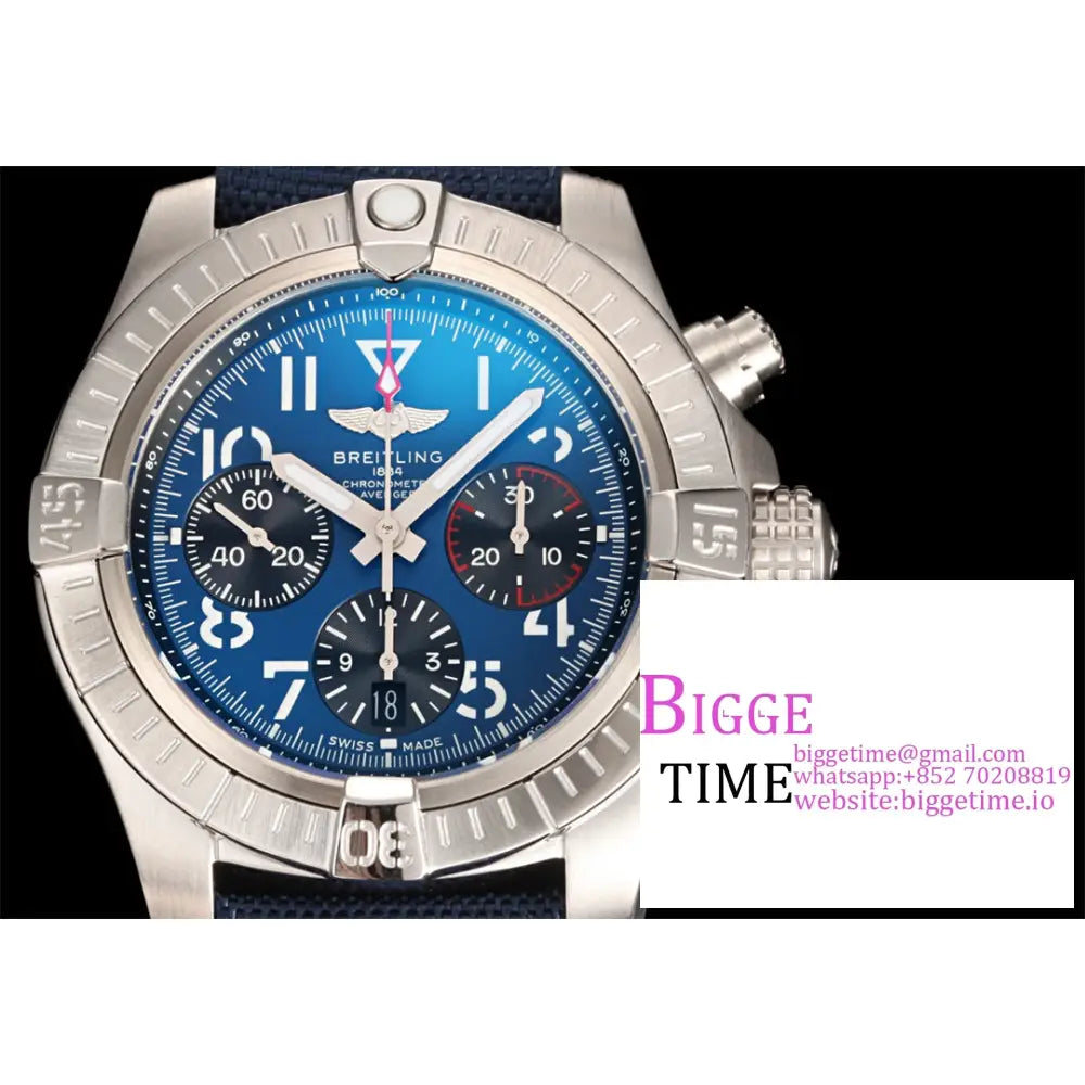 Breitling Chrono 45Mm Avenger Blue/Black Dial Blue Leather Strap Blsf A7750