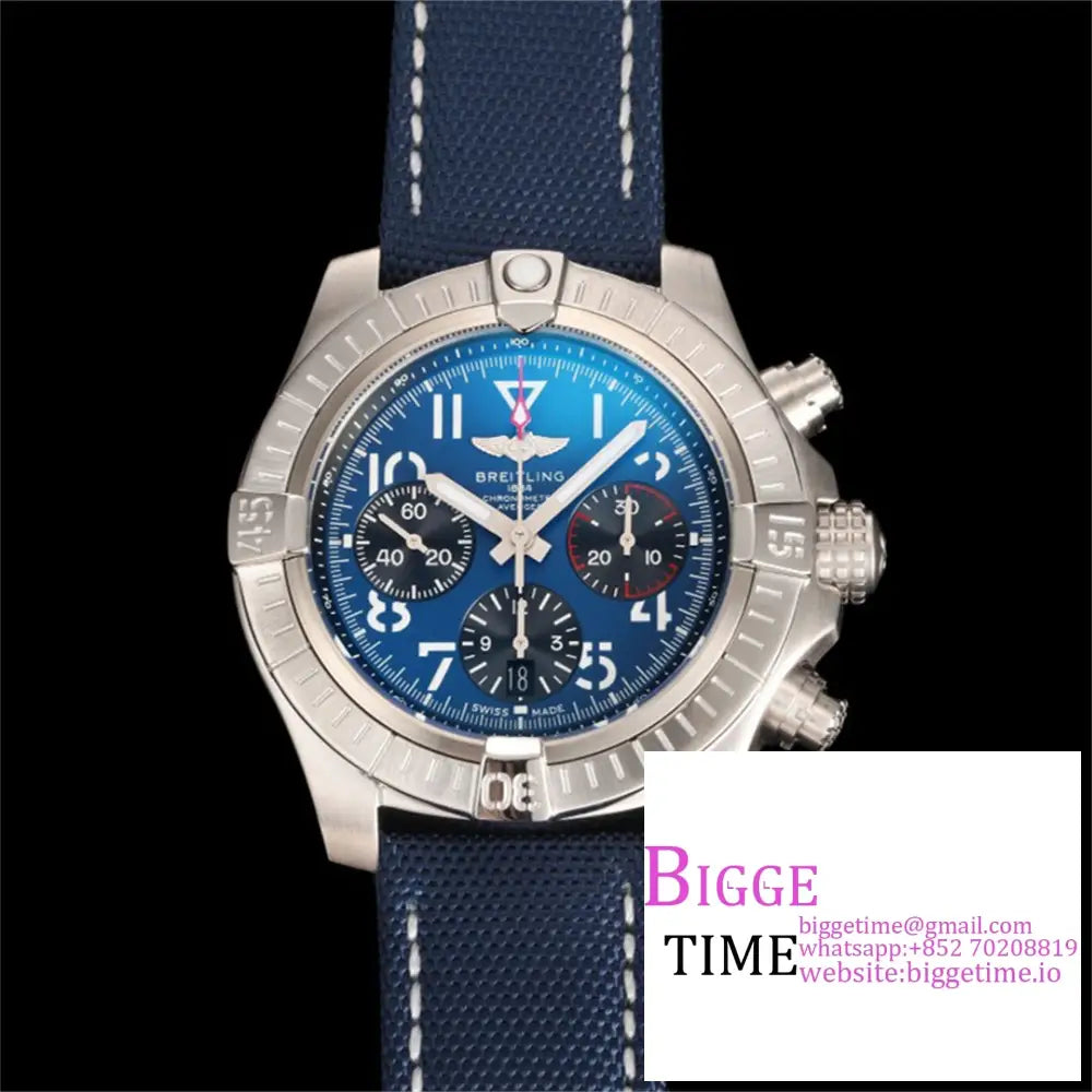 Breitling Chrono 45Mm Avenger Blue/Black Dial Blue Leather Strap Blsf A7750 Option1