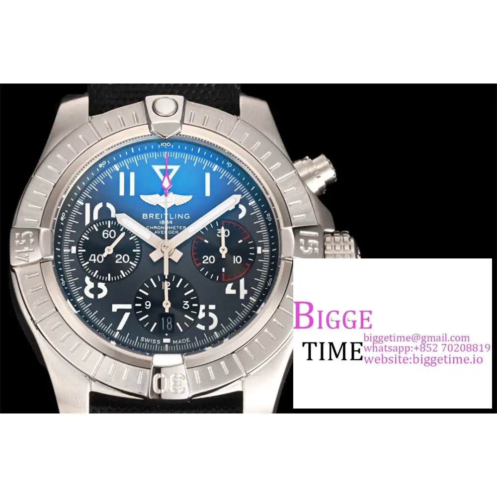 Breitling Chrono 45Mm Avenger Grey/Black Dial Black Leather Strap Blsf A7750