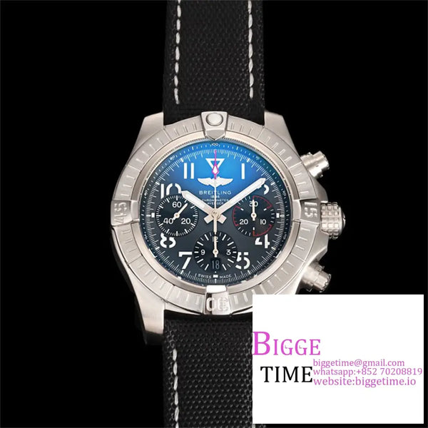 Breitling Chrono 45Mm Avenger Grey/Black Dial Black Leather Strap Blsf A7750 Option1