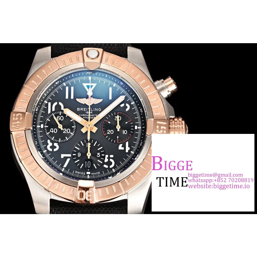 Breitling Chrono 45Mm Avenger Rg Grey/Black Dial Black Leather Strap Blsf A7750