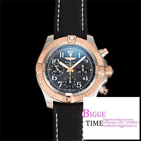 Breitling Chrono 45Mm Avenger Rg Grey/Black Dial Black Leather Strap Blsf A7750 Option1