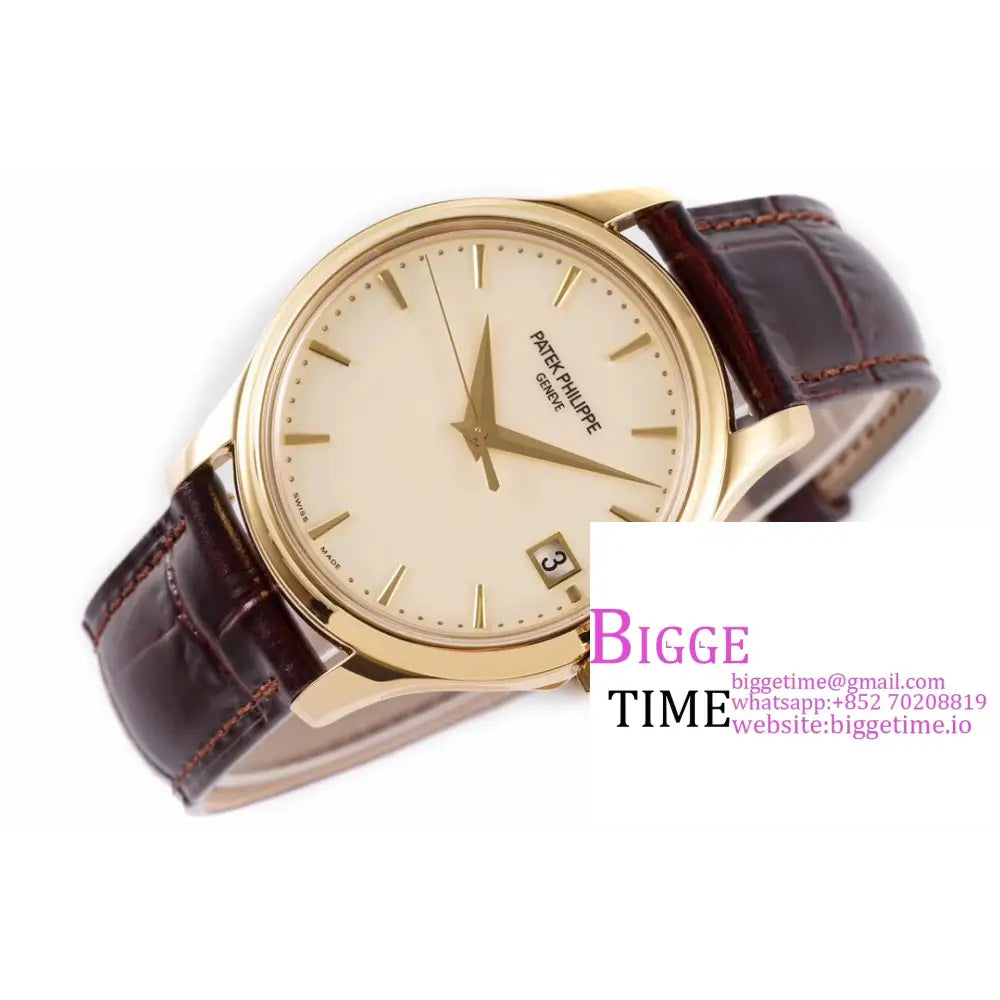 Calatrava 5227 39Mm Yg White Dial Brown Leather Strap Zf A324Sc Patek Philippe