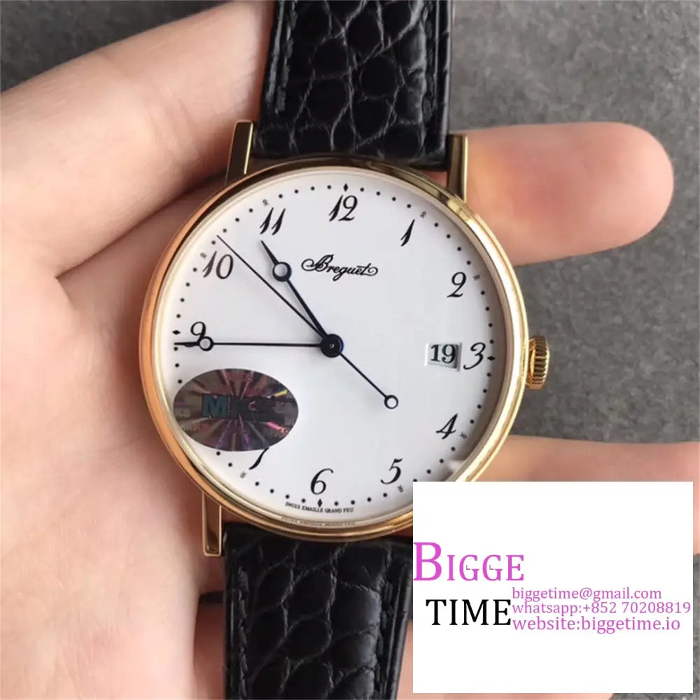 Classique5177-29 38Mm Yg White Dial Black Leather Strap Mksf My9015 Breguet