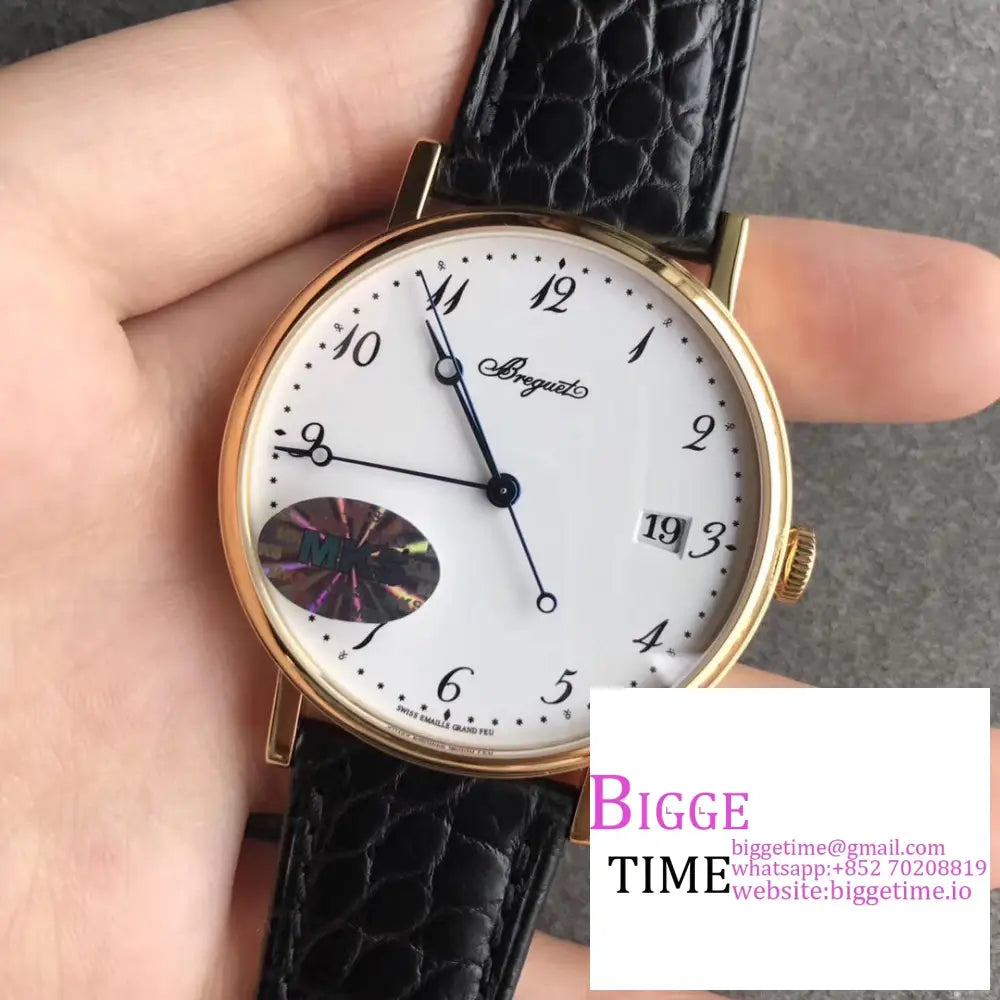 Classique5177-29 38Mm Yg White Dial Black Leather Strap Mksf My9015 Breguet