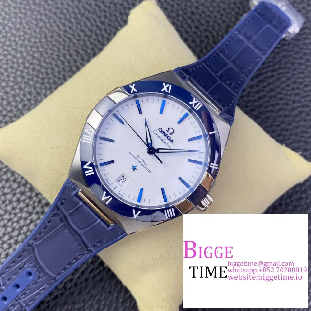 Constellation 41Mm Ceramic White Dial Blue Rubber Strap Vsf A8900 Omega