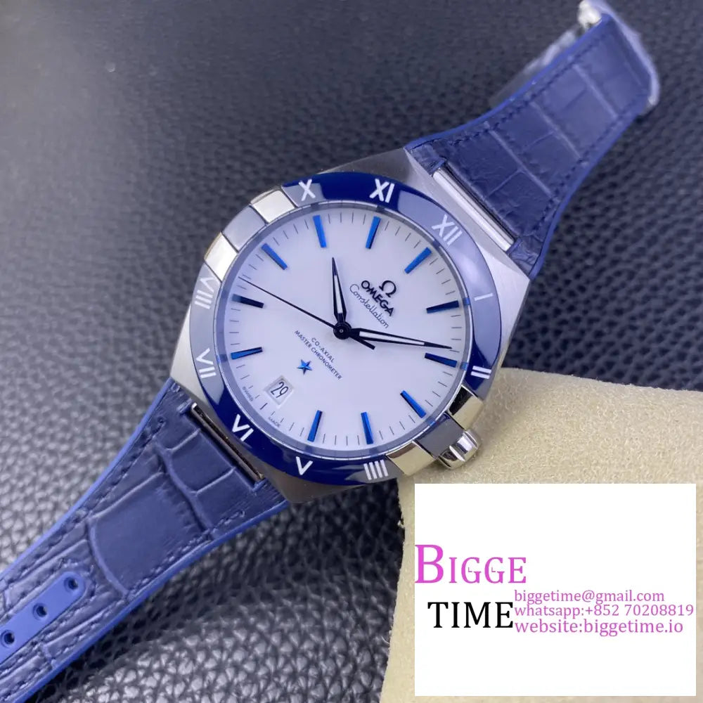 Constellation 41Mm Ceramic White Dial Blue Rubber Strap Vsf A8900 Omega